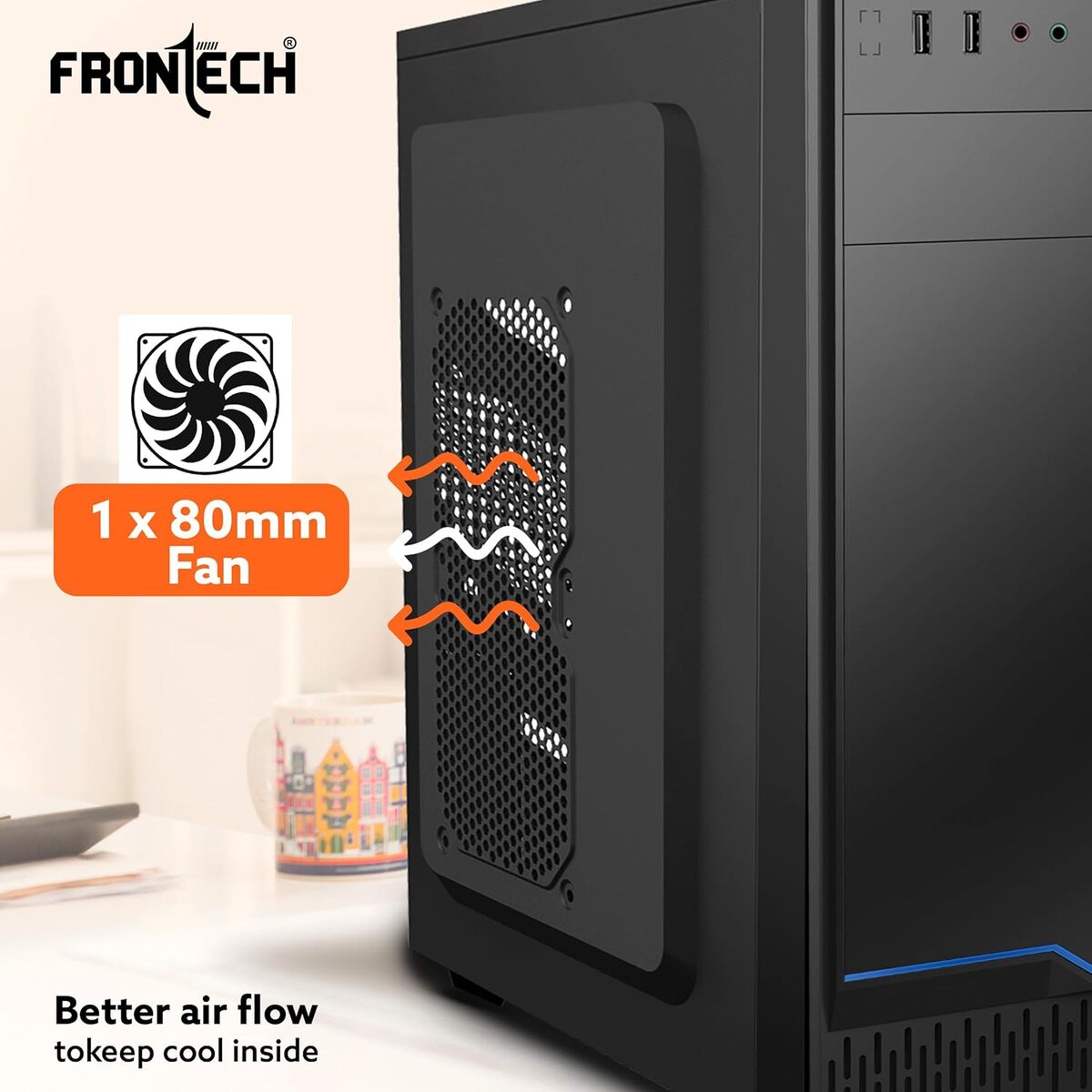 Frontech Computer Case Frontech Garnet Premium Silver Series FT4323B- Computer Cabinet – ATX ...
