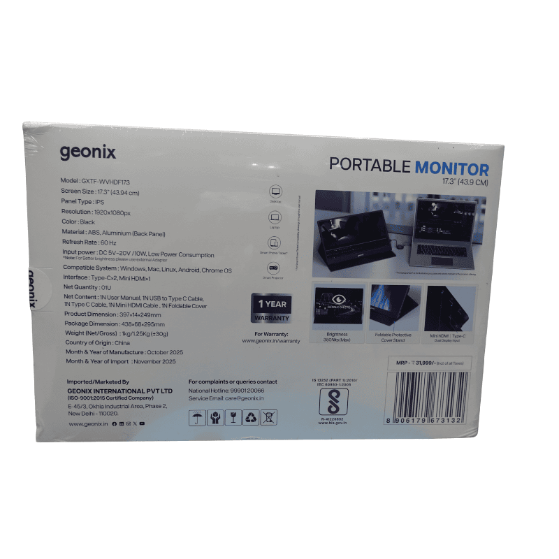 Geonix 17 Inch Portable Monitor – Full HD Display | Slim Design ...